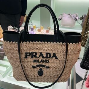**ISO** Prada Small crochet and leather tote bag